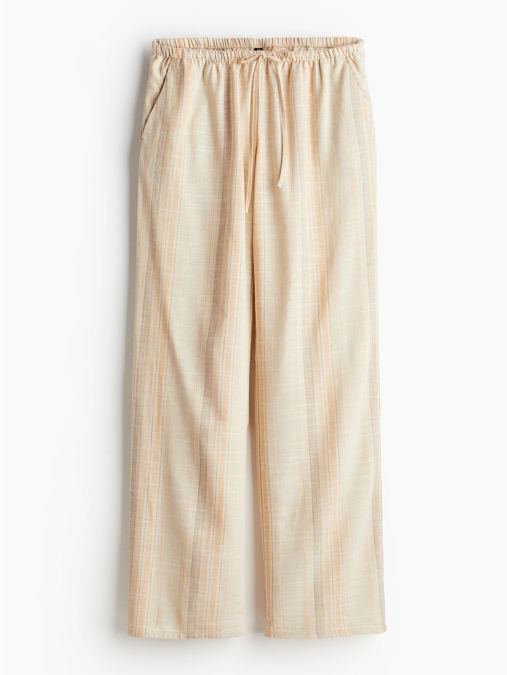 H&M Women's Beige and Orange Striped Linen-Blend Drawstring Pants
